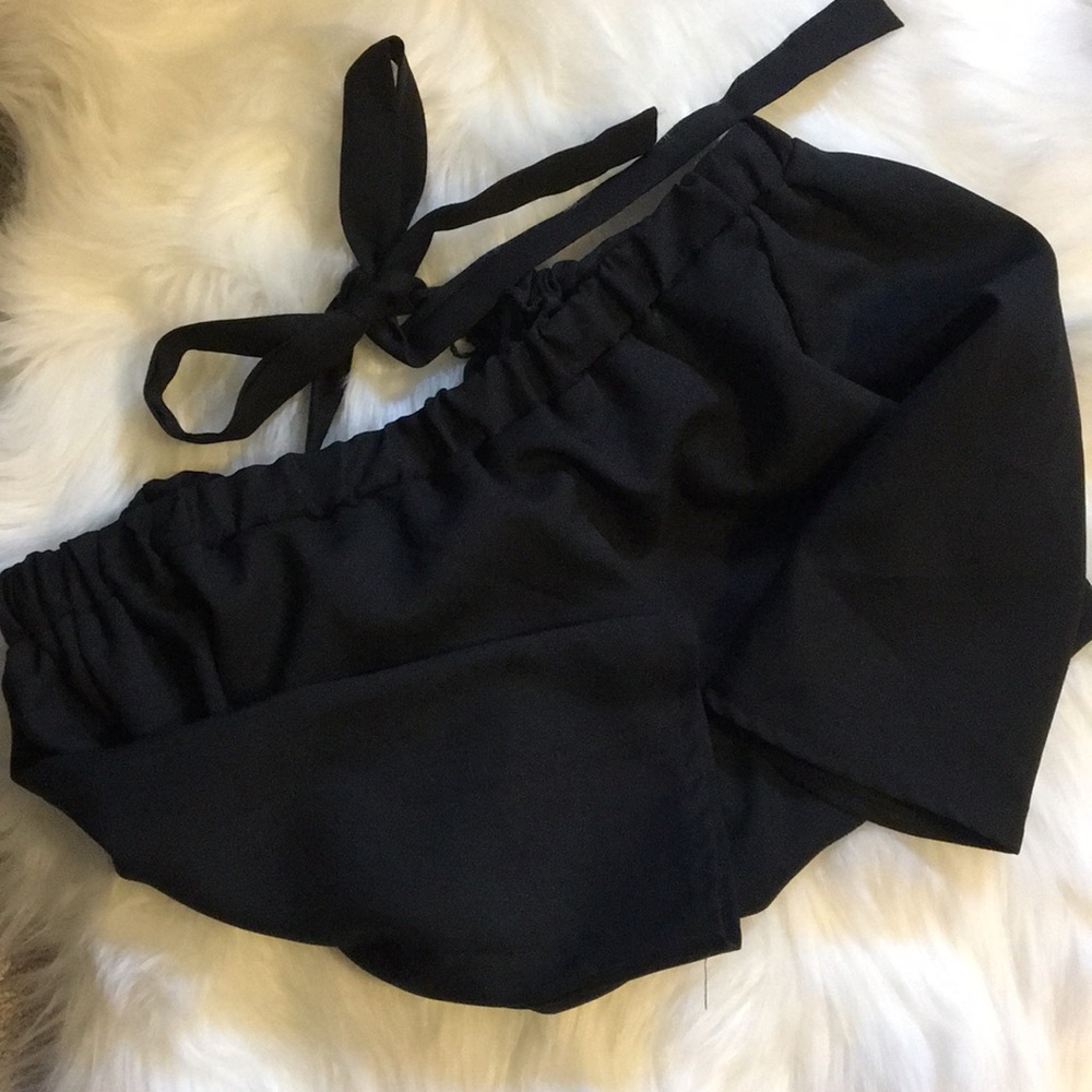 Off the shoulder, black quarter sleeve top,
